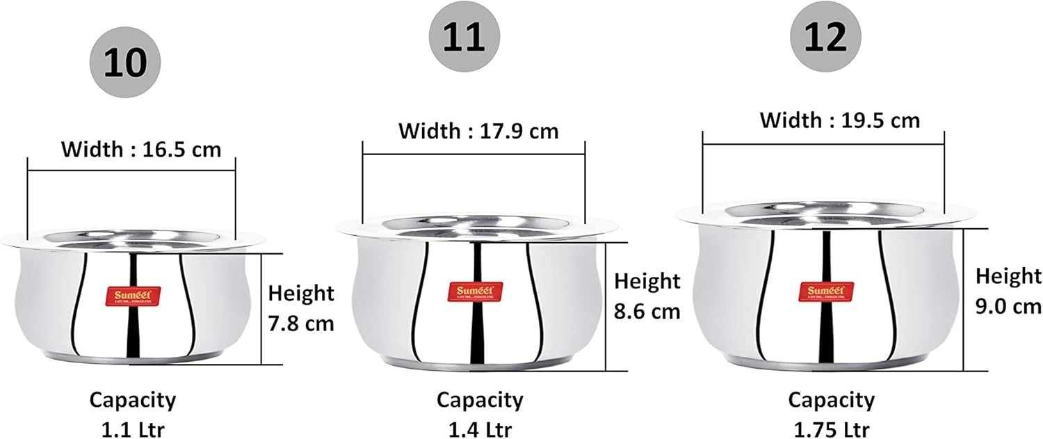 Stainless Steel Cookware Set 3 Piece 1.6 2.1 Liters