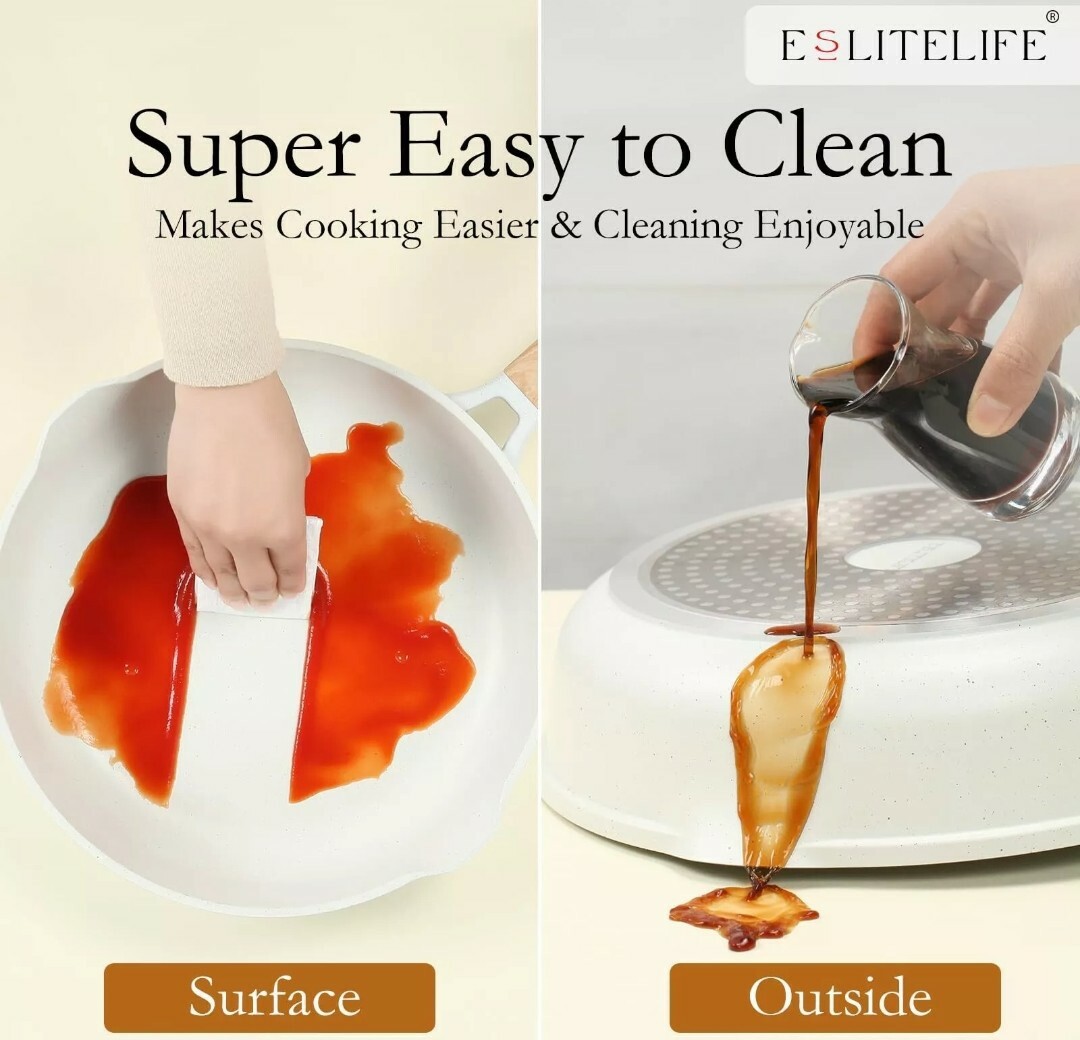 ESLITE LIFE Nonstick Frying Pan Skillet Set, Healthy Granite Coating Egg Omel…