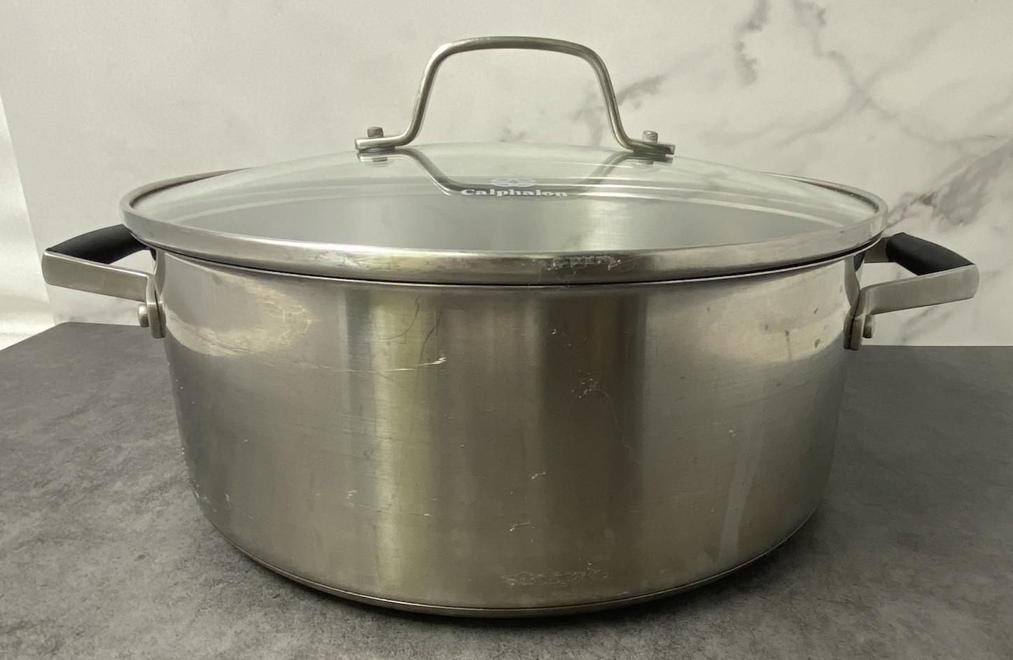 Calphalon Select 5QT Dutch Oven Sauteuse Stainless Steel Glass Lid Double Handle
