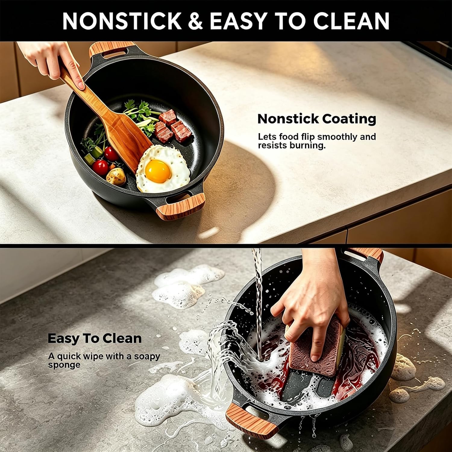 Nonstick Stock Pot, 6.5 Qt Soup Stock Pot with Strainer Lid, Induction Cooking