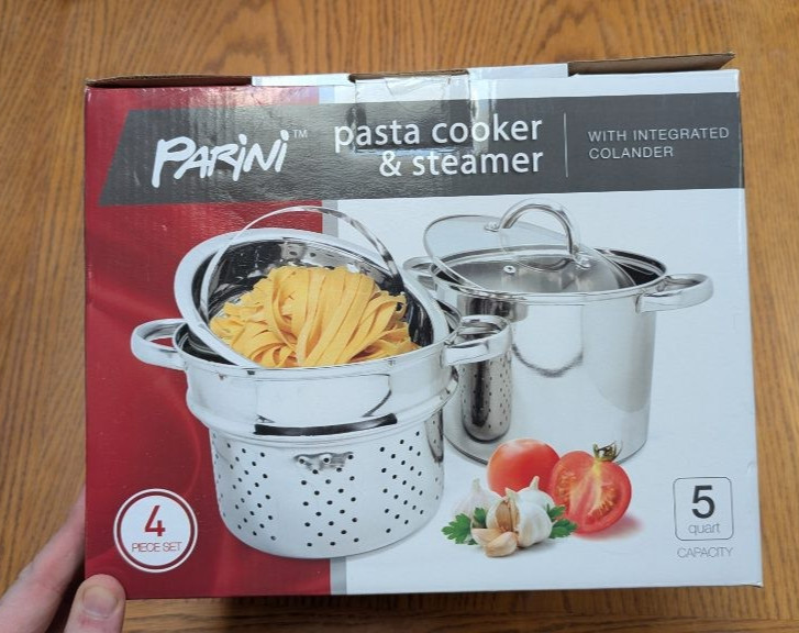 Parini 4 Piece Pasta Cooker & Steamer Set 5 Qt Stainless Steel Colander Insert