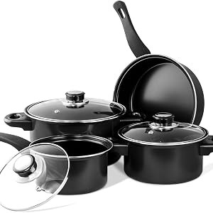7 Pc Carbon Steel Nonstick Cookware Set, Pots & Pans Set, Dishwasher Safe