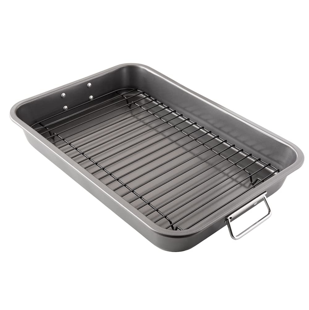 Nonstick Carbon Steel Large Roasting Pan with Rack, Turkey Roasting Pans for Ove
