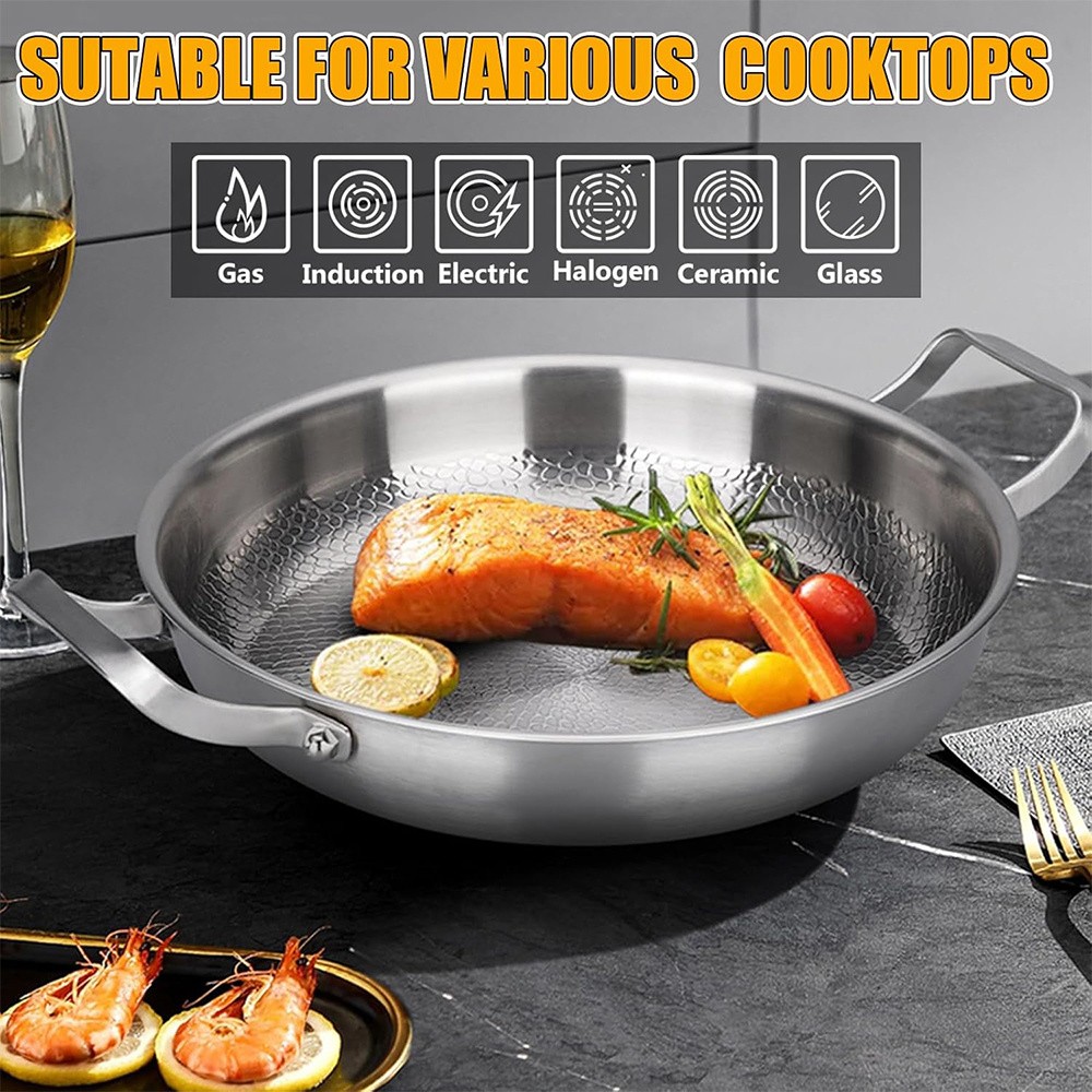 3 Ply Titanium Clad Stainless Steel Frying Pan Non Toxic Non Stick Hammered