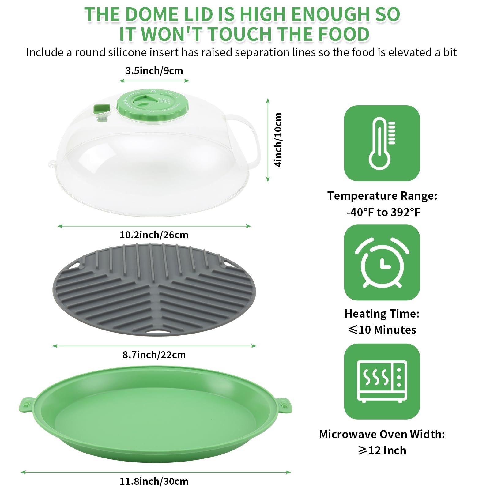 10.2 Inch Microwave Splatter Cover Lid with Water Steamer and Plate