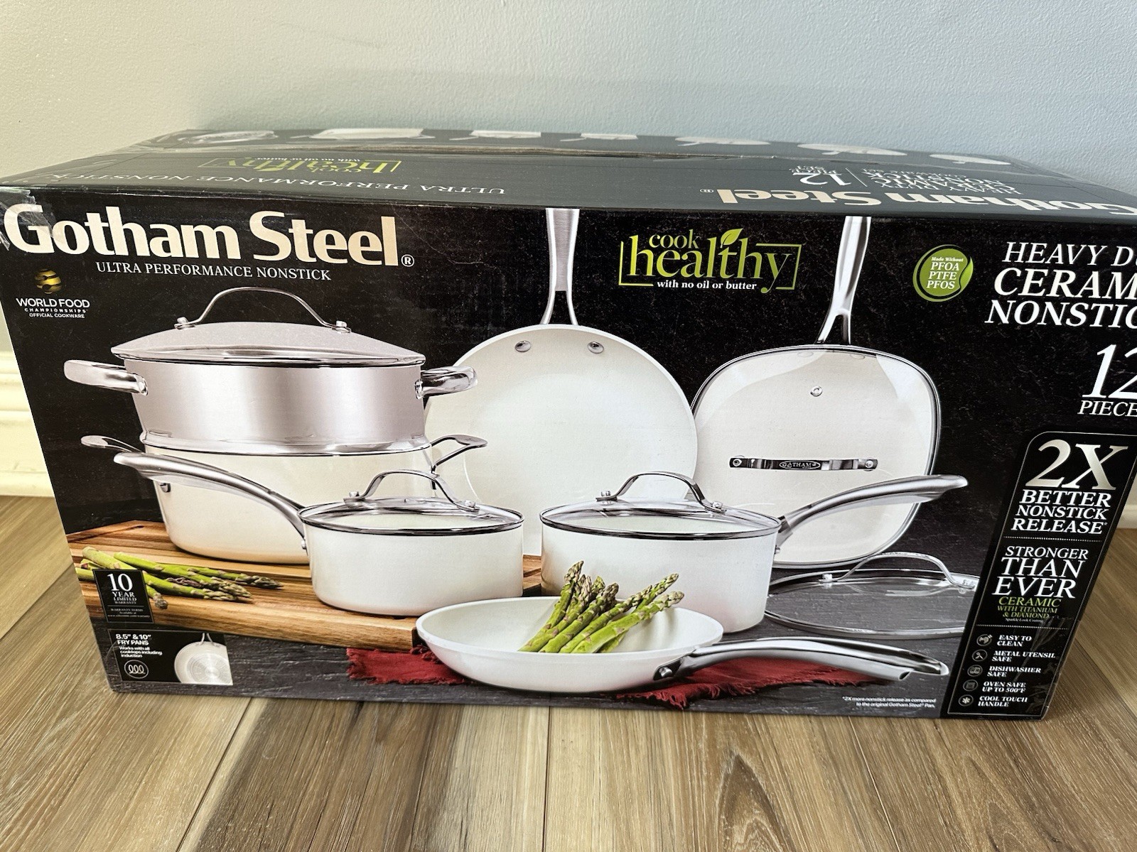 Gotham Steel 12pc Nonstick Heavy Duty Ceramic Cookware Set WHITE Pots & Pans Set