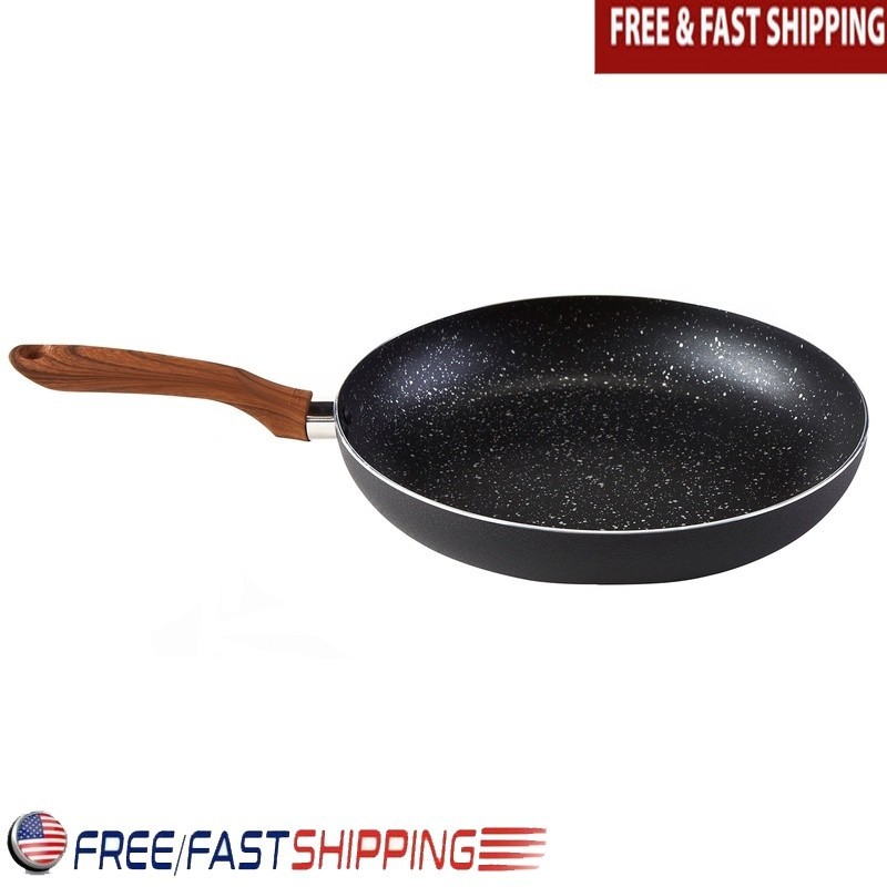 Nonstick Aluminum Speckled Fry Pan W/ Wood Look Handle Cooking & Sautéing New