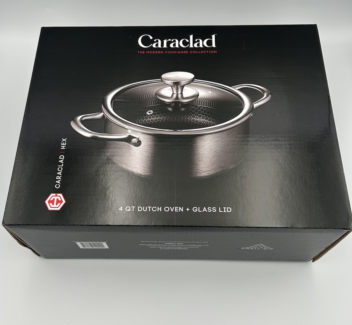 Caraclad Hex 4Qt Dutch Oven Glass Lid Stainless Aluminum Core NonStick Cool Grip