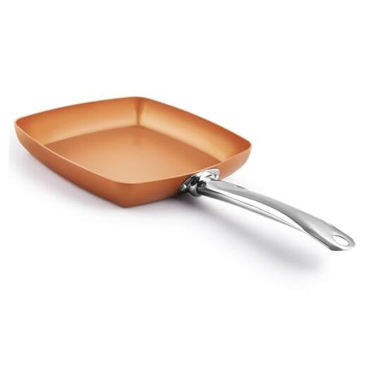 Non-Stick Copper Square Frying Pan, 9.5″ Chef Skillet with Ceramic 9.5 Inch