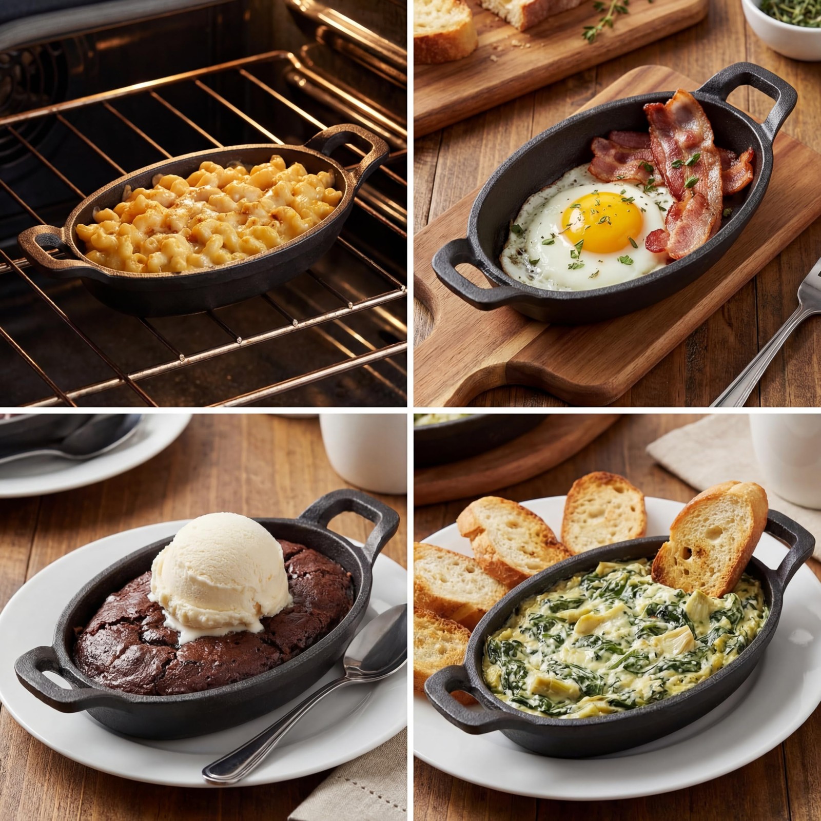 1 PCS Mini Cast Iron Skillet 6×3.8 Inch Oval Cookware 8 oz Single Serve Dish