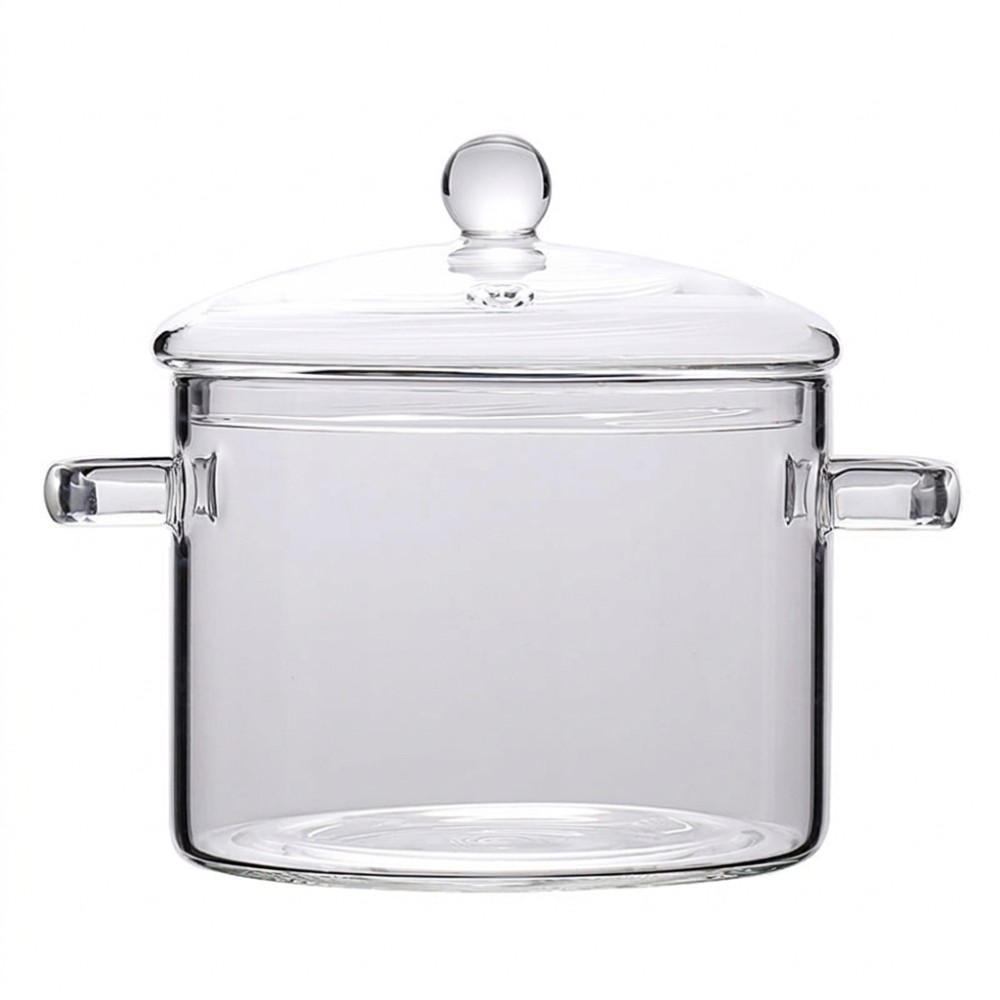 Borosilicate Glass Cooking Pot 1500ml Heat Resistant Stew Pan for Kitchen 2 Pack