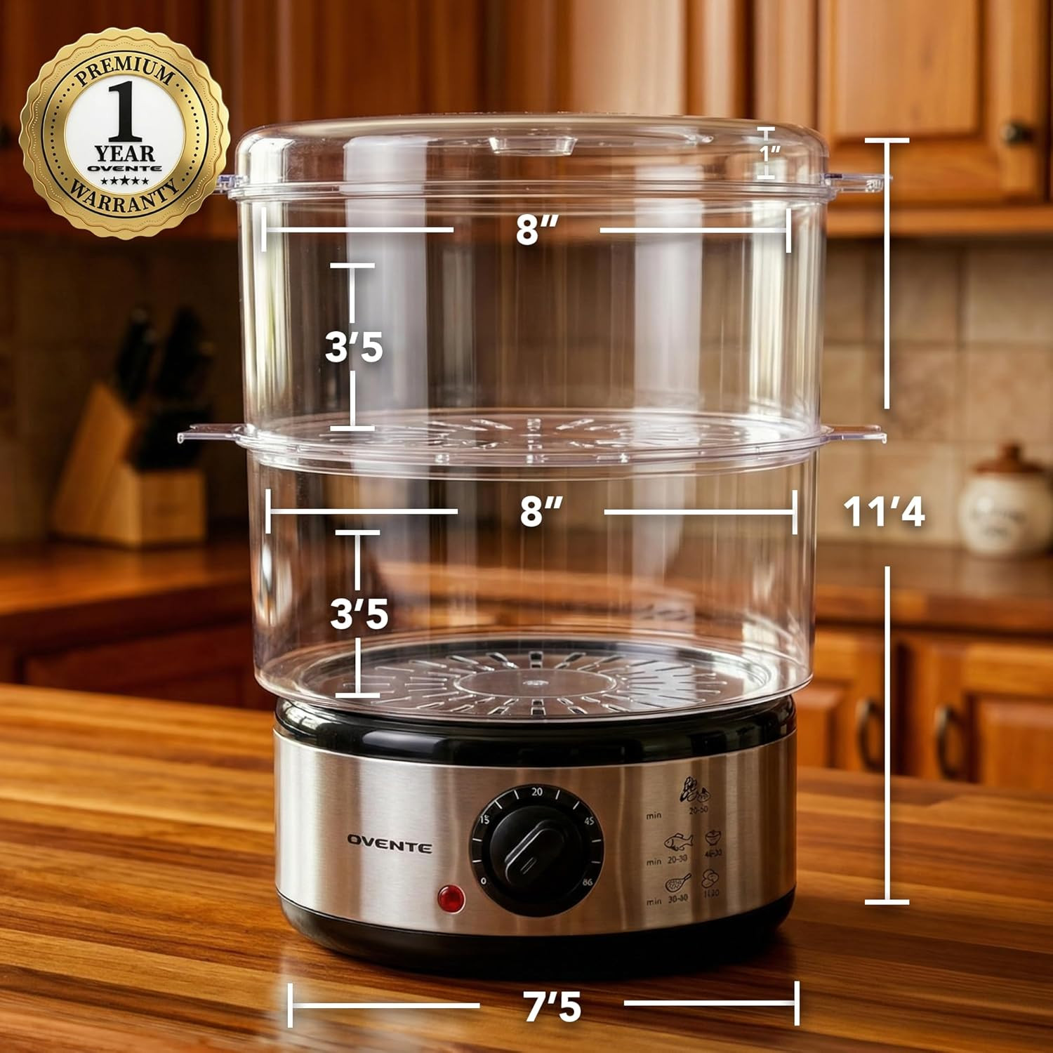 2 Tier Electric Food Steamer Cooker Healthy Vegetable Steaming 5 Quart Stackable