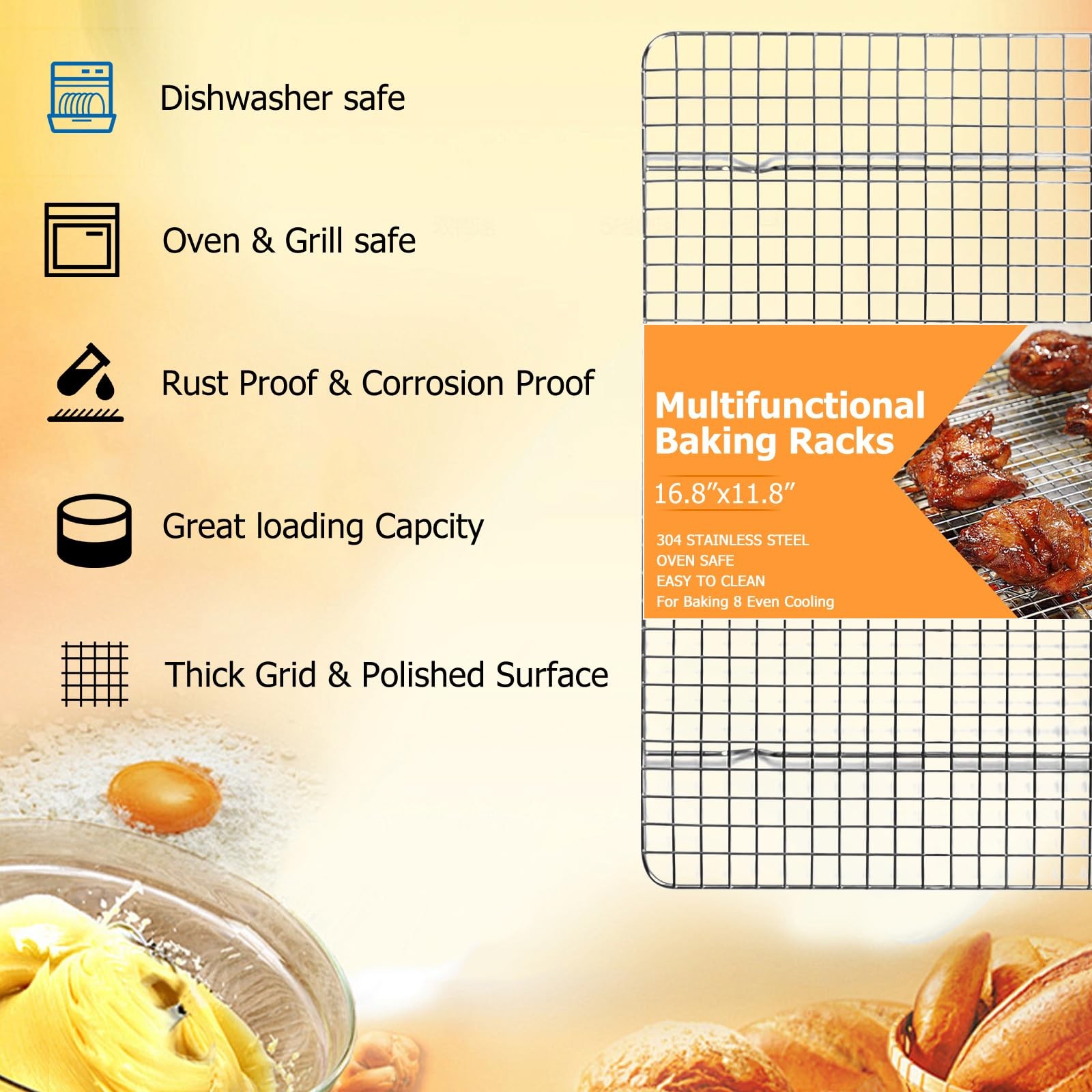 2-Pack Cooling Rack – 11.5″x16.5″ Stainless Steel Baking Racks, Oven/Dishwash…