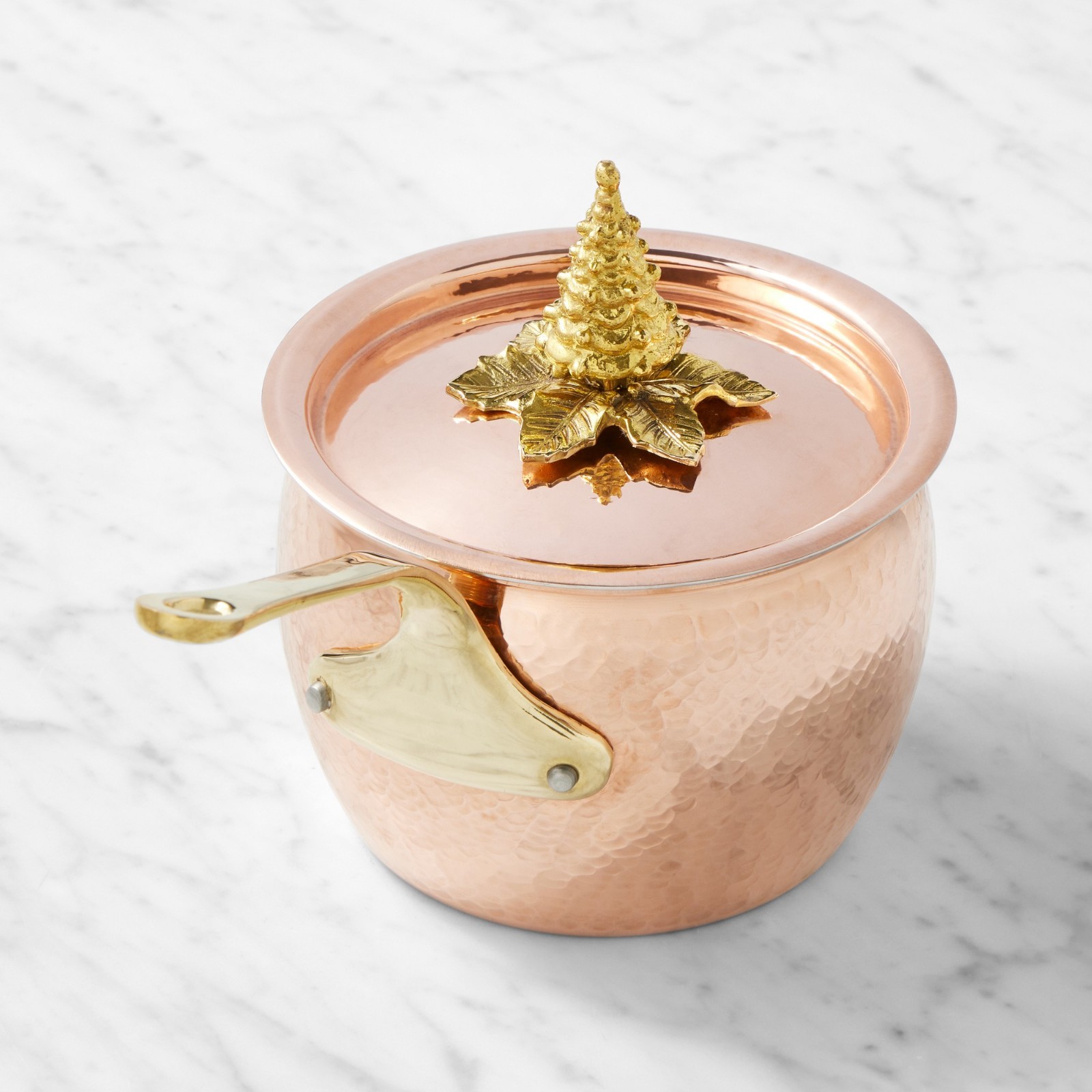 Ruffoni Historia Hammered Copper 1.8-Qt Saucepan Tree Knob Lid Italy Handcrafted