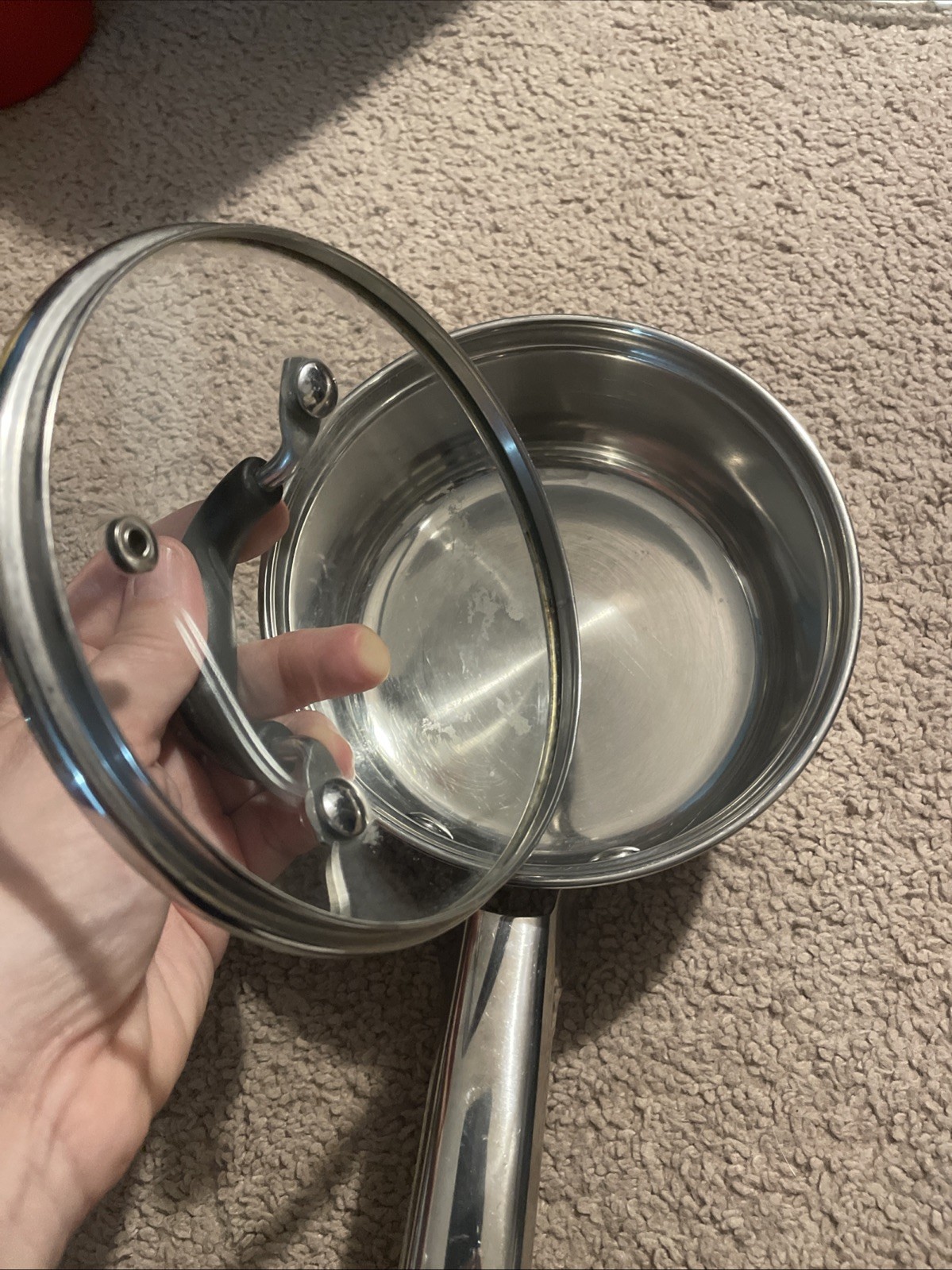 Stainless Steel 1 Qt pot glass & steel lid sauce pot cookware steam vent