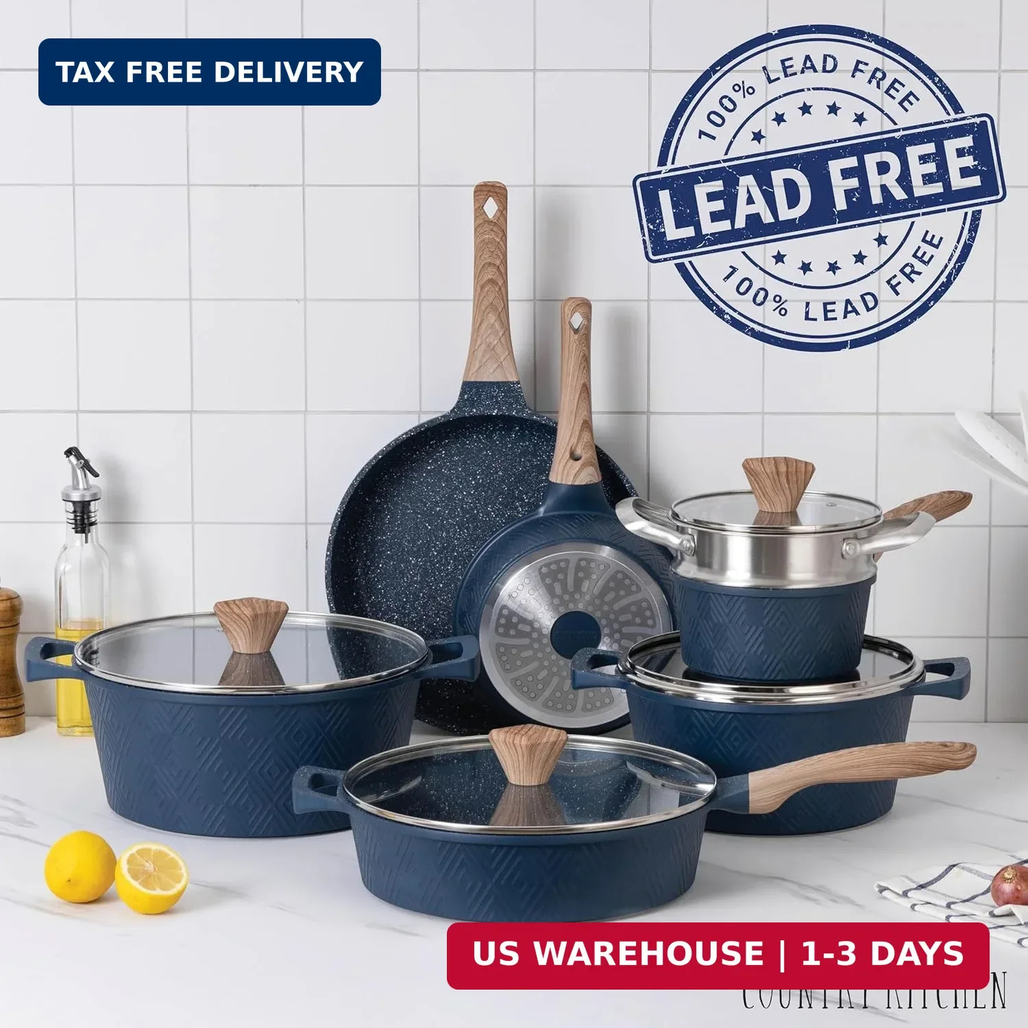 Country Kitchen Non-Stick Cast Aluminum Cookware Set – Durable Kitchen Cookware