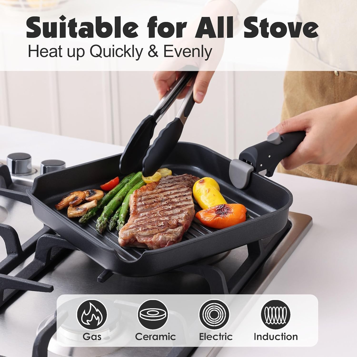 17 Piece Nonstick Cookware Set with Removable Handle Induction Safe Kitchen P…