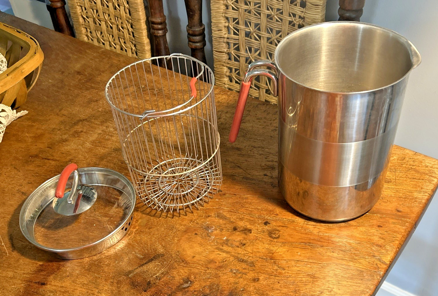 Kuhn Rikon 4th Burner Pot 11 Cups Set Glass Lid Steam Basket Stainless Steel