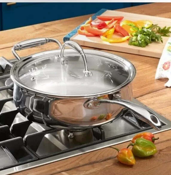 Princess House Heritage Tri-Ply Stainless Steel 10″/25.4 Saute Pan (10835) New!