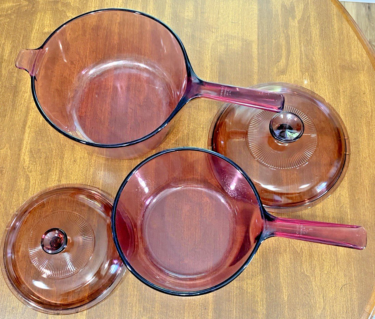 Vision Ware by CORNING Cranberry Cookware 1.5 L & 2.5L Saucepan Pots PYREX Lids
