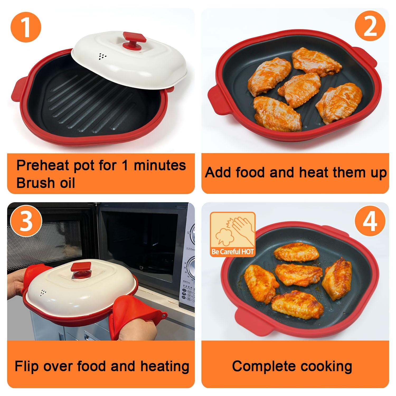 AHJ Microwave Grill Pan with Lid, Microwave Cooker MultiUse for Grilling, Fry…