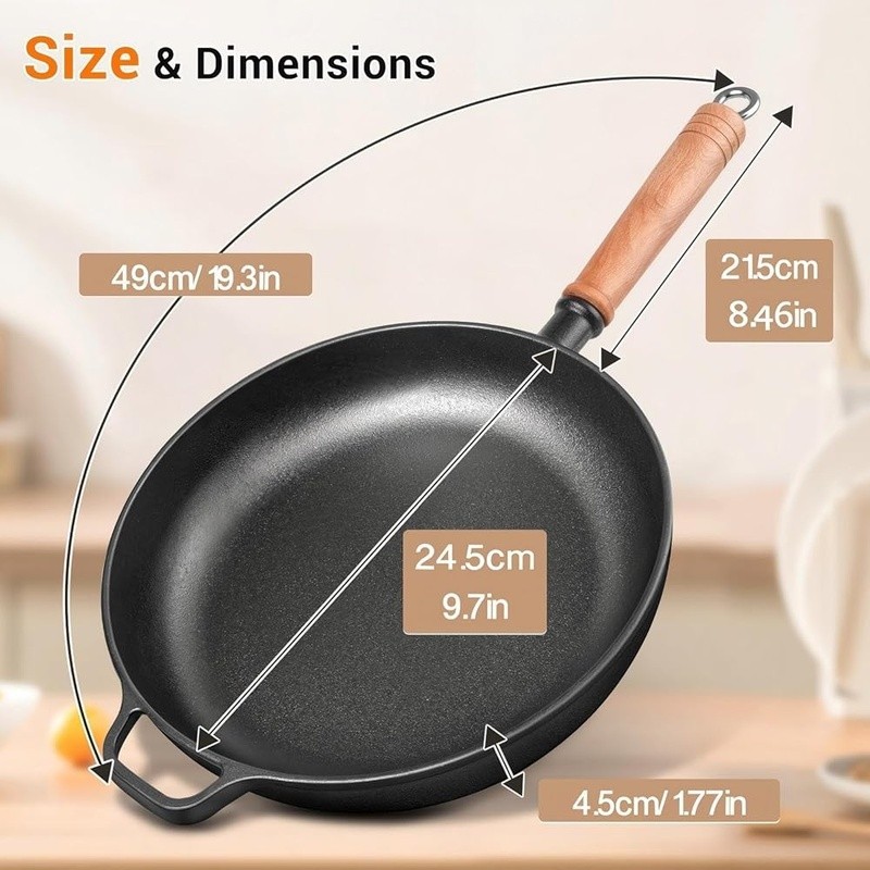 Cast Iron Skillet Nonstick W/ Glass Lid Detachable Handle Oven Safe Cooking Pan