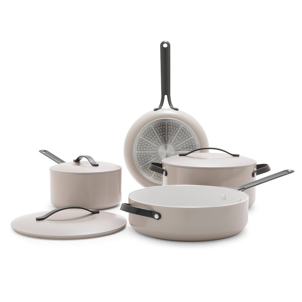 GreenPan Nova 7pc Ceramic Nonstick Aluminum Cookware Set Cloud Gray with Black