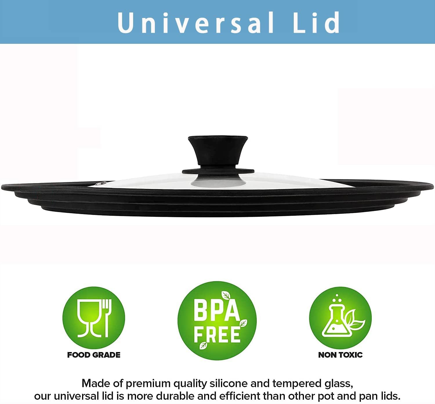 Universal Lids for Pots, Pans & Skillets – Fits 7″, 8″ & 9″ Diameter, 10″, 11″ &