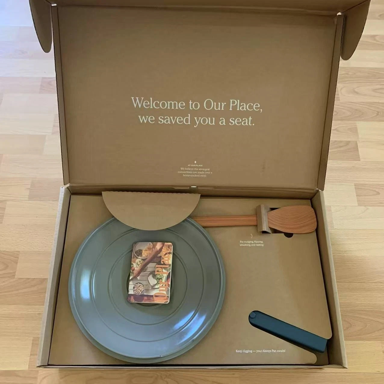 Our Place Large Always Pan 12.5” 10 in 1 Nonstick Pan w Lid & spoon BLUE SALT