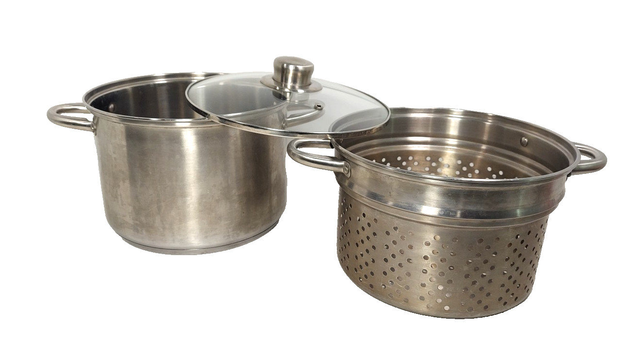 Fagor 7 Qt SS Stock Pot Gas Electric Vitro-Induction w/ Lid & Pasta Strainer