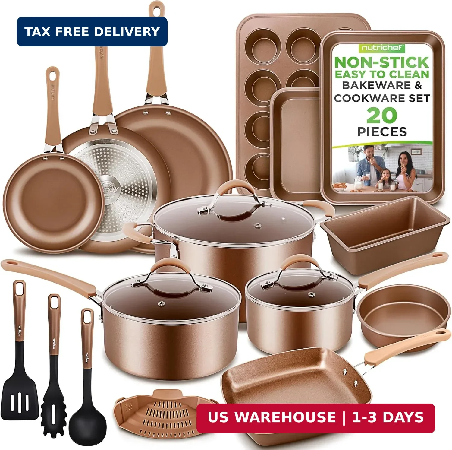 NutriChef 20-Piece Pots and Pans Set Non Stick – Induction Cookware Set, PFAS-Fr