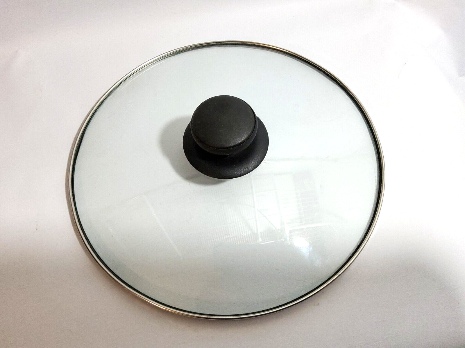 Replacement Glass Metal Cooking Pot Lid with Black Plastic Knob About 9.75″