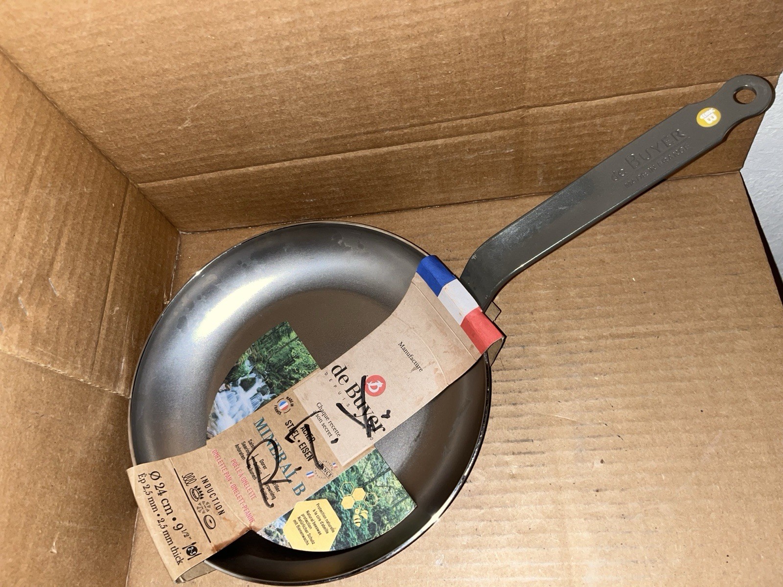 De Buyer Mineral B Carbon Steel Fry Pan, Nonstick 9.5” Induction Ready