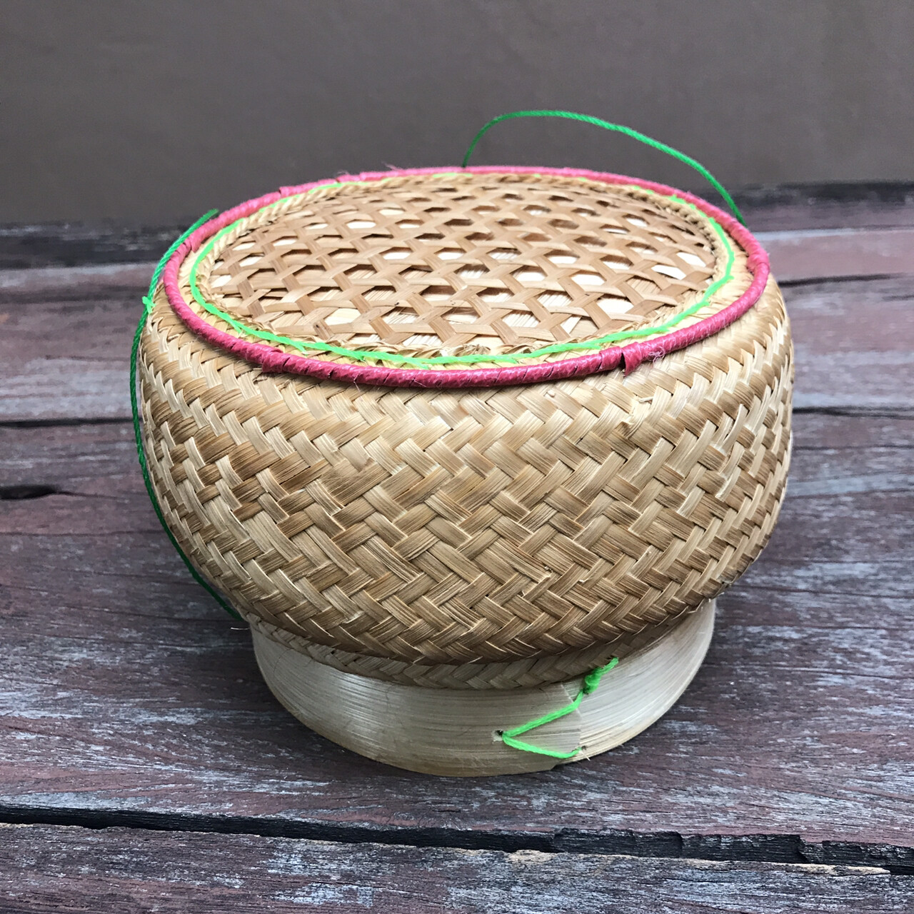 Vintage Thai Handicraft Kratip Sticky Rice Serving Natural Brown Bamboo Basket