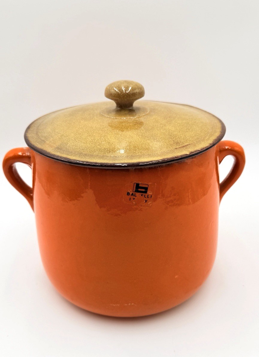 Vintage Balfelli Pottery Italy Large Orange Terracotta Bean Pot Kitchen Crock 8″