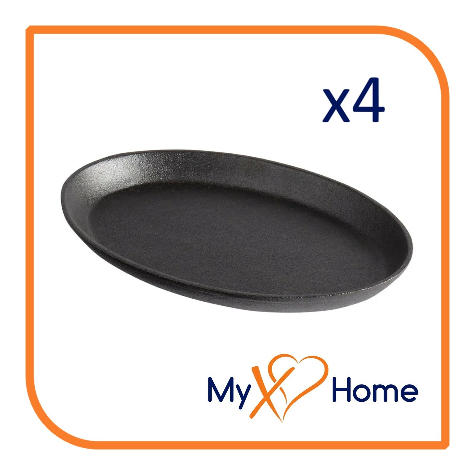 9 1/4″ x 7″ Oval Pre-Seasoned Cast Iron Fajita Skillet (4 Skillets) by MyXOHome