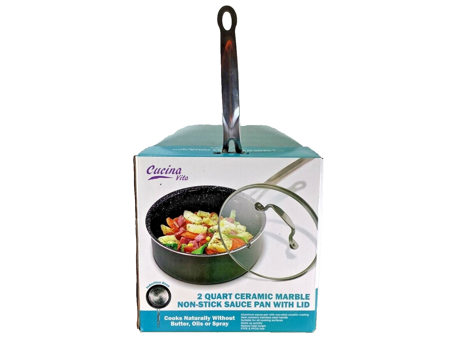 NOS CUCINA VITA Non-Stick 2qt INDUCTION BASE Sauce Pan w Lid COOKS WITHOUT OILS!