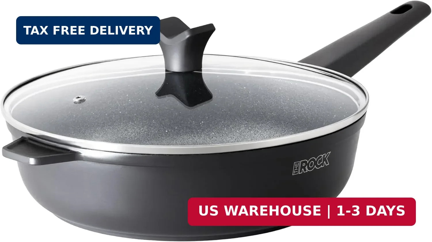 THE ROCK SOHO 4 Qt Nonstick Deep Frying Pan Skillet with Glass Lid, 11 Inch Larg
