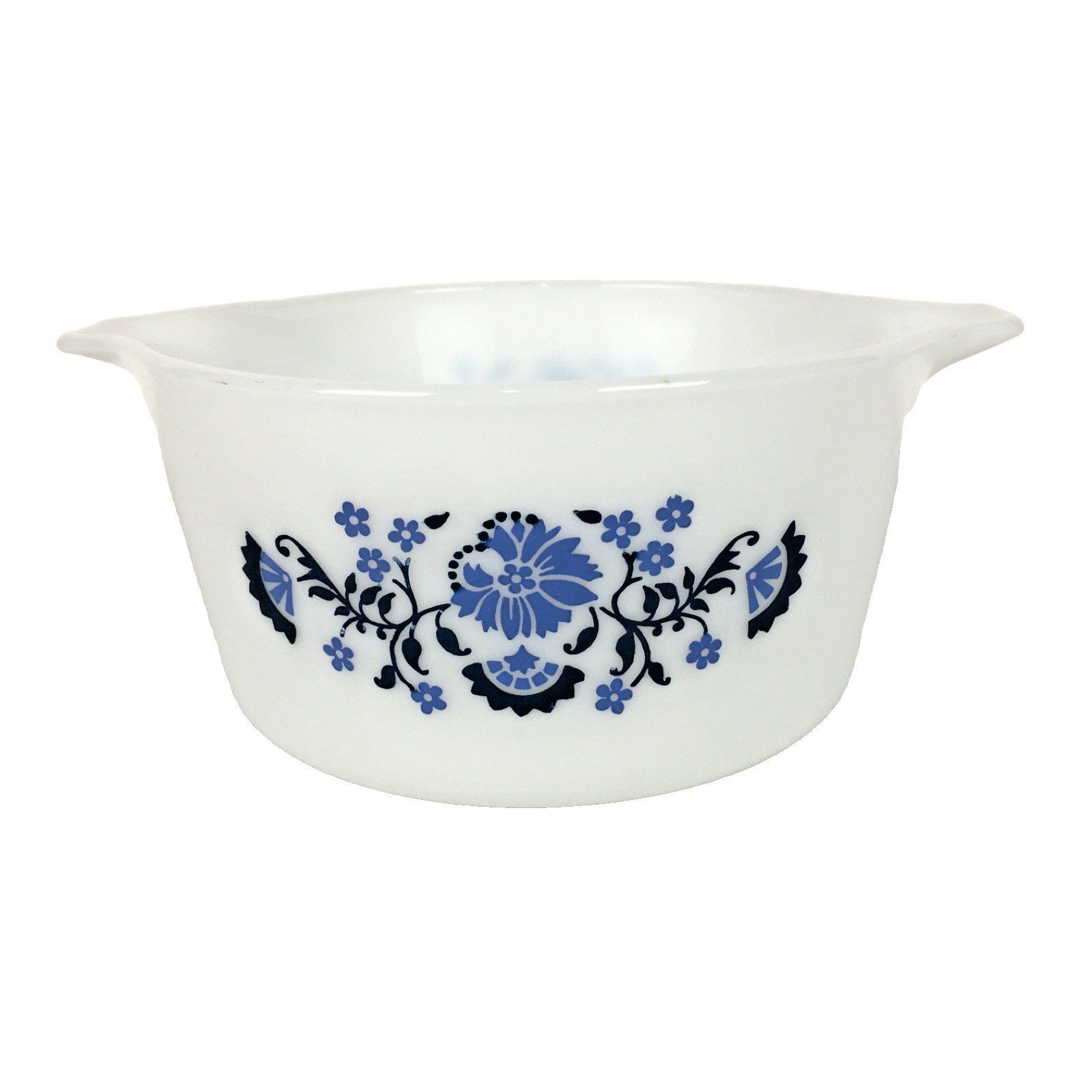 Vintage Willow PYREX Casserole Dish 473 1 Quart MILK GLASS Blue Flowers (READ)
