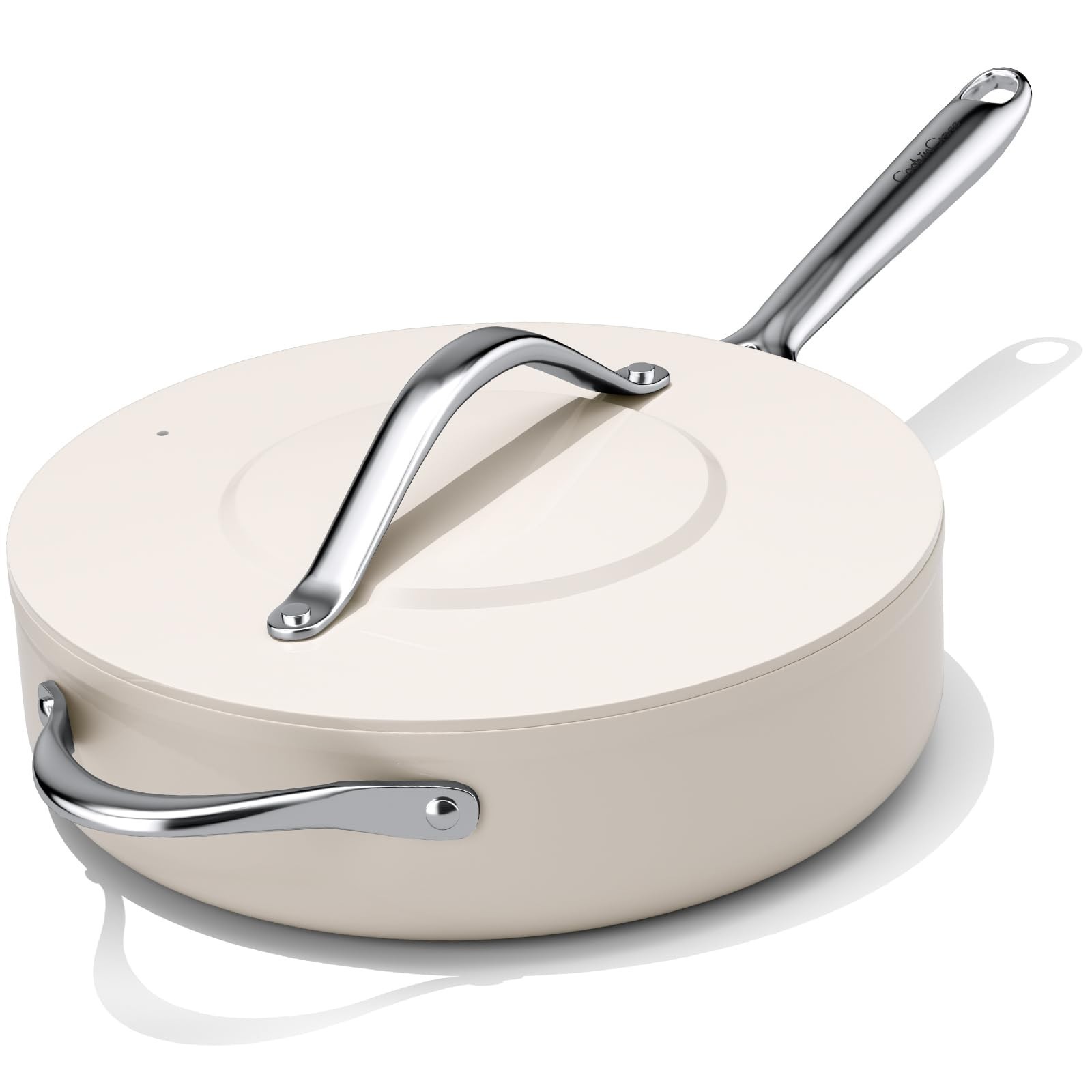 CookinCraze Nonstick Ceramic Sauté Pan with Lid 4.5 qt Deep Frying Pan PTFE Free