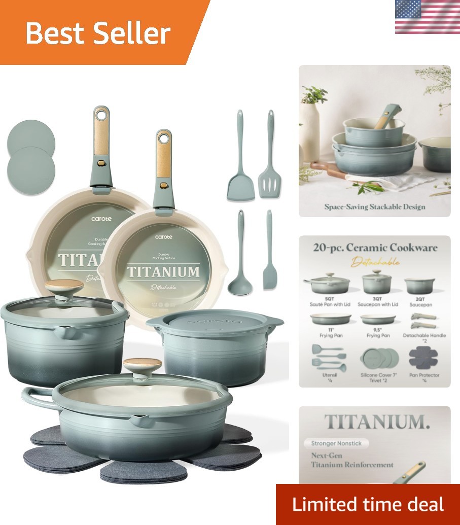 20Pcs Titanium Cookware Set, Pots and Pans Set Non Stick, Kitchen Cooking Set…