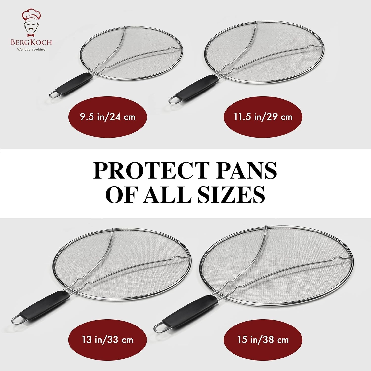 Bergkoch Splatter Screen for Frying Pan – 13 Inch Stainless Steel Grease Splatte