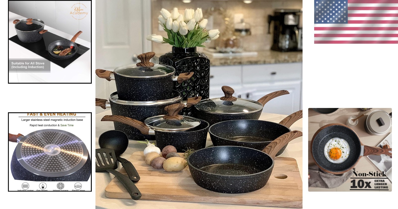 Versatile 12-Piece Nonstick Pots and Pans Set – Induction & Dishwasher Safe
