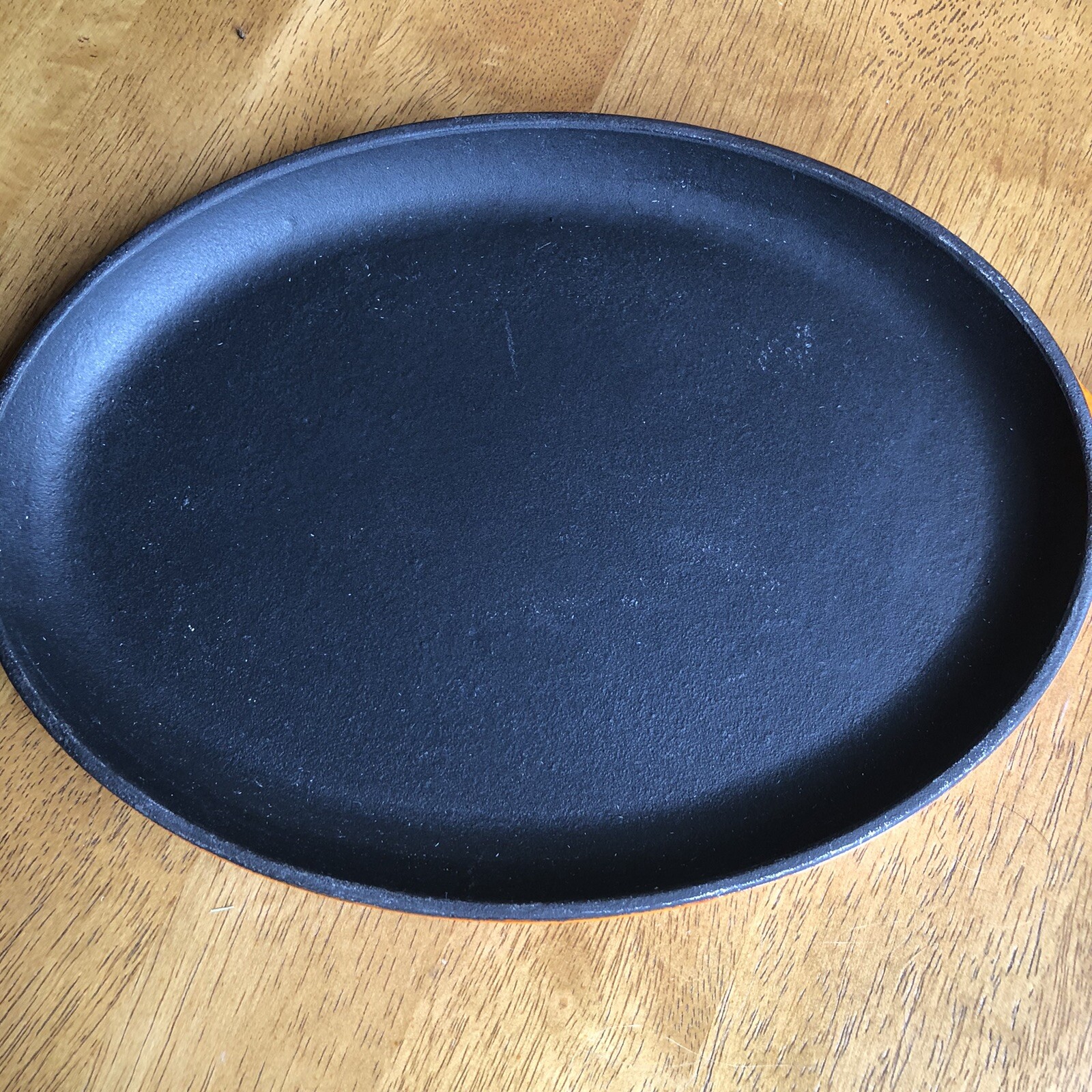 TECHNIQUE Enameled Cast Iron Orange Oval Skillet Pan Fajita Griddle Cookware