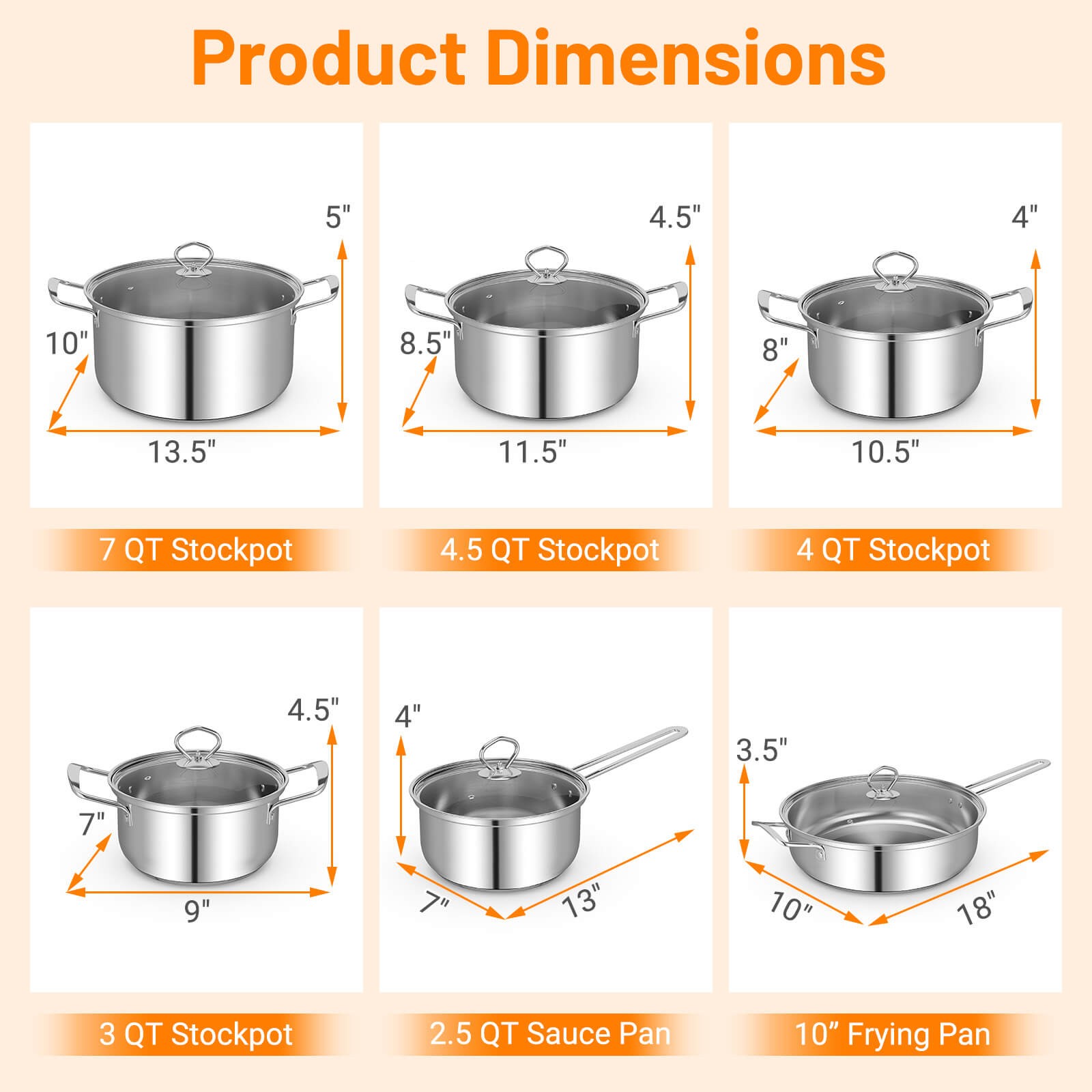 12 Piece Pots & Pans Set w/ Tempered Glass Lids Handles & 3-Ply Base 4 Stockpots