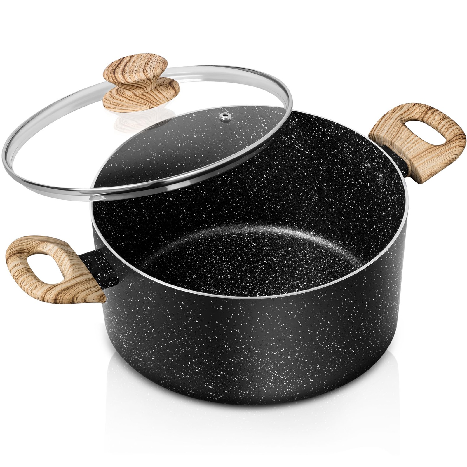 5 Quart Nonstick Granite Stock Pot with Lid Induction Soup Stockpot Black