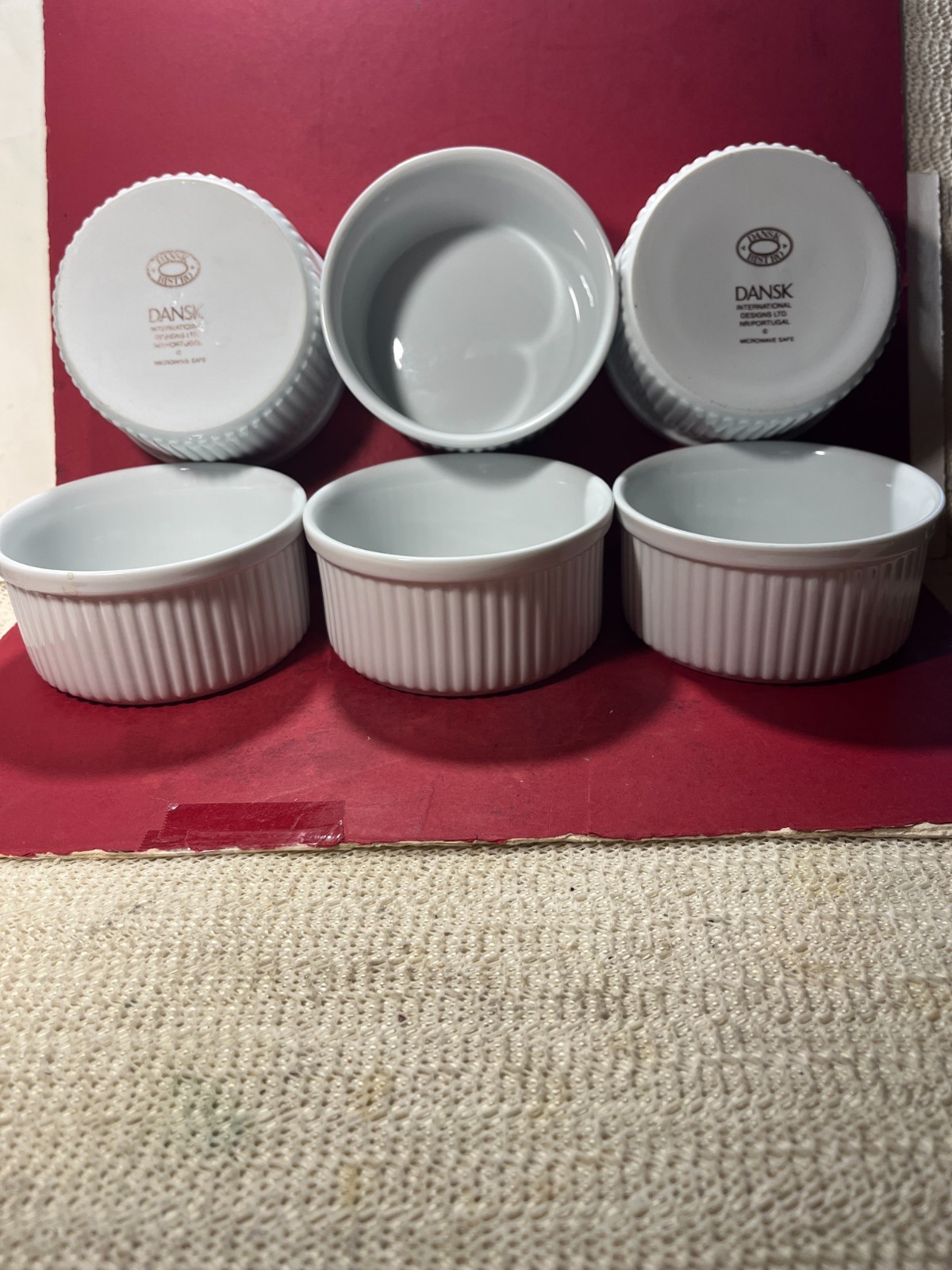 6 DANSK BISSERUP, WHITE CERAMIC RAMEKINS. 4 1/4 X 2″, MINT CONDITION