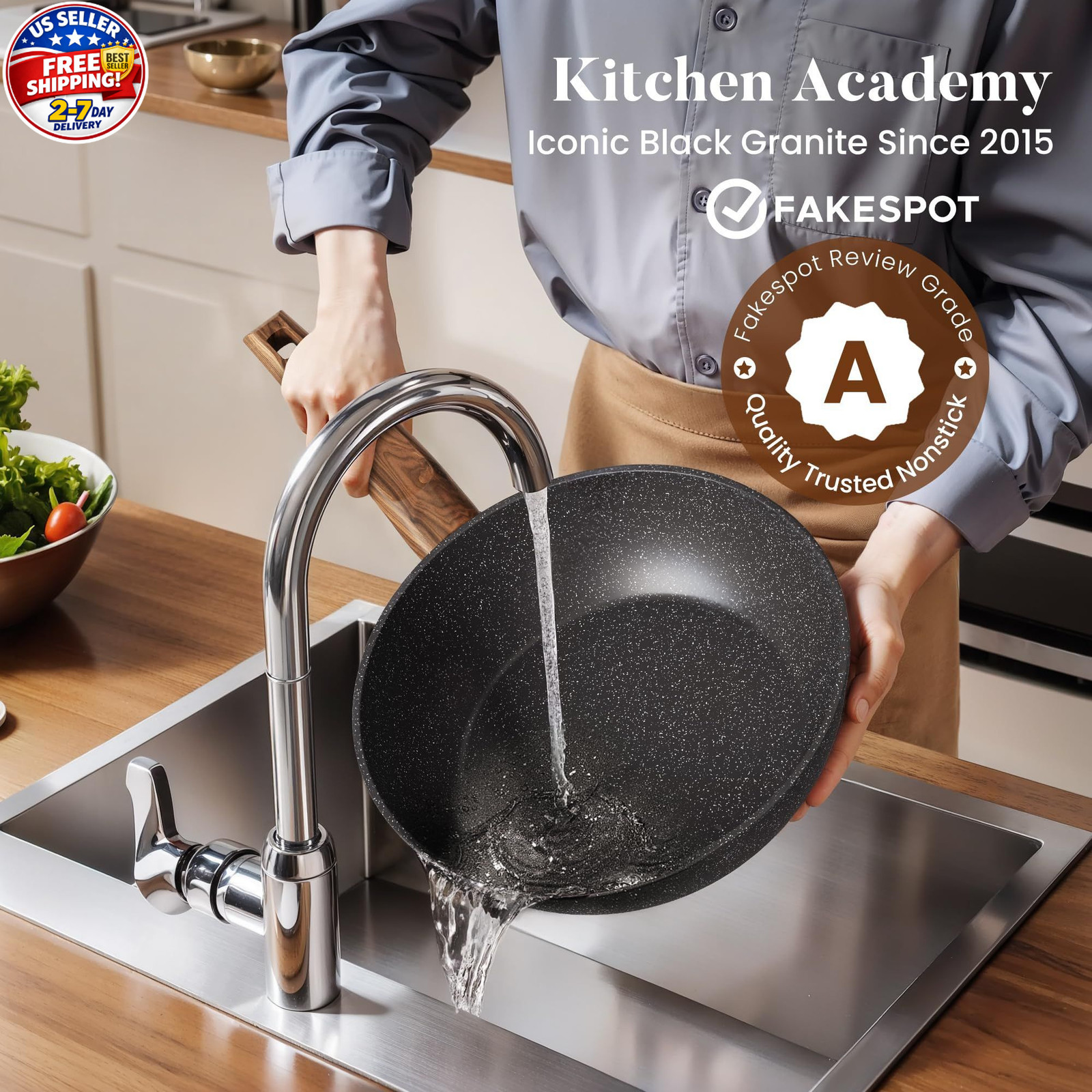 Kitchen Induction Cookware & Bakeware Set – 30 Piece Black Granite Cooking Pans