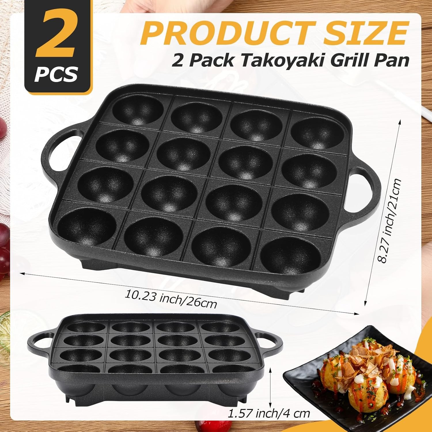 2 Pack Takoyaki Grill Pan 16 Holes Japanese Octopus Ball Maker Baking Pan Meatba