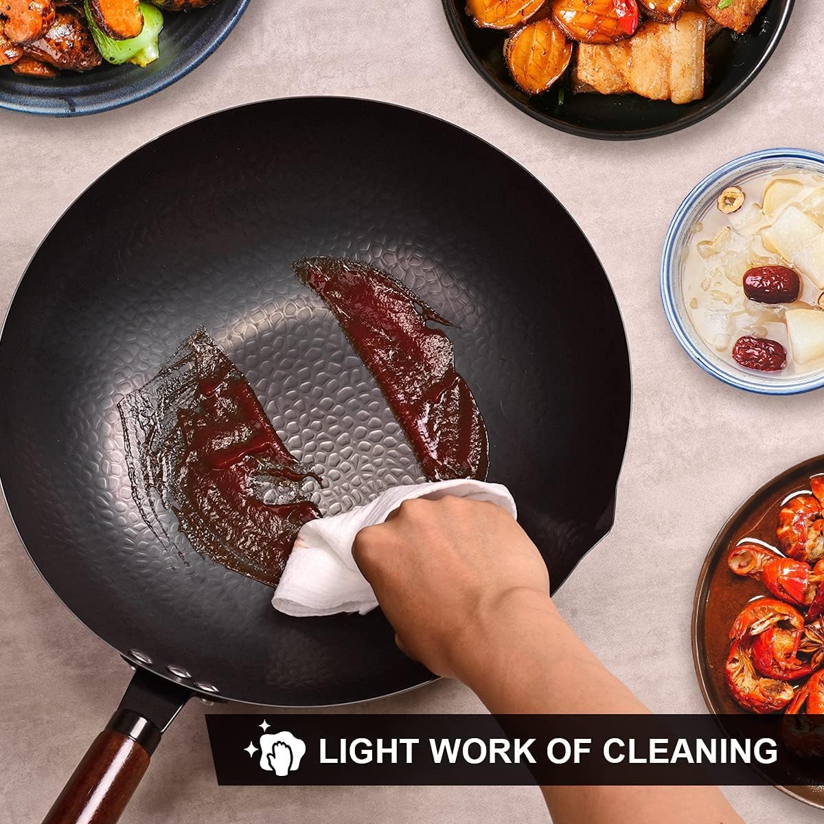 12.8″ Carbon Steel Wok-11Pcs Woks & Stir Fry Pans Wok Pan with Lid
